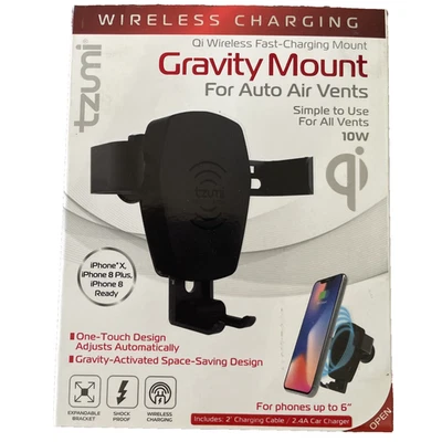 Qi Wireless Fast Charging Gravity Mount for Auto Air Vents 10W Black (5350) - Image 1 of 4