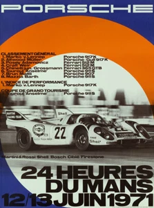 Póster de carrera vintage de Porsche 24 Horas Du Mans 12/13 de junio de 1971 - Imagen 1 de 1