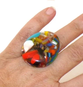 Sobral Caillou Poesia Mosaik & klar Statement Künstler hergestellt Ring Größe 8,25 - Bild 1 von 8