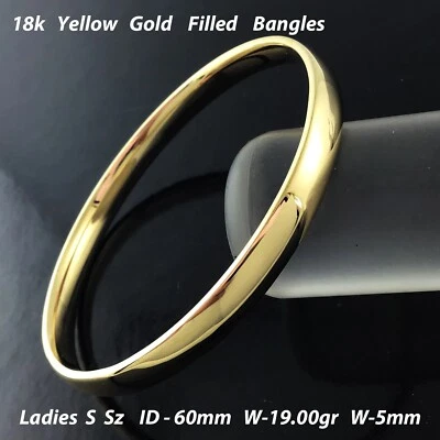 Bangle Real 18k Yellow Gold Filled Solid Flat 5mm Ladies Small Sz 60mm Bracelet - Image 1 of 3