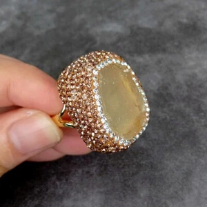 Natural Lemon Quartz Raw Stone Earrings Finger Rings Adjustable Ring - Picture 1 of 6