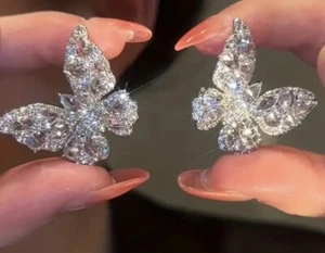 Butterfly White Zircon Hypoallergenic Earrings Just Over An Inch - Picture 1 of 4