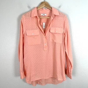NEW Madewell Womens Small Popover Swiss Dot Top Peach Long Sleeve Pocket Shirt - Picture 1 of 9