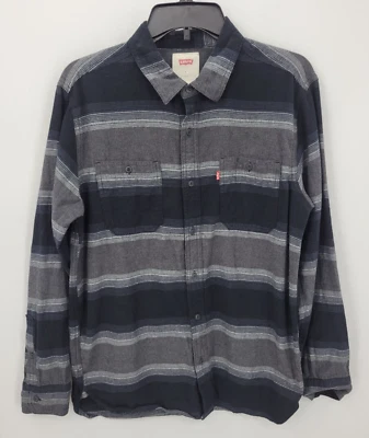 Camisa Levis Para Hombre Mediana Negra Gris Rayas Manga Larga Abotonada Informal Y2K Foto 1 de 4
