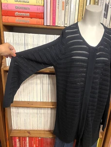 Cárdigan Jersey Largo Tejido Crochet Algodón XL Marina Rinaldi Damas M UK 16 18 - Imagen 1 de 12