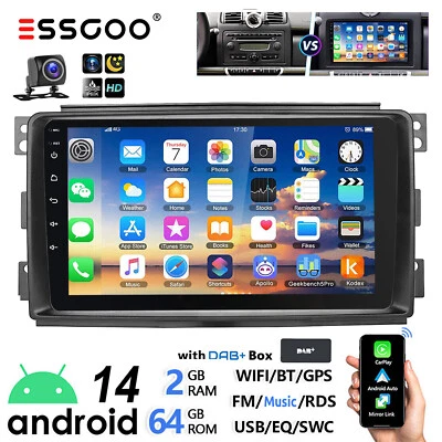 Für Smart Fortwo 451 2005-10 DAB+ 64GB Android 14 Autoradio Carplay GPS Navi RDS - Bild 1 von 4