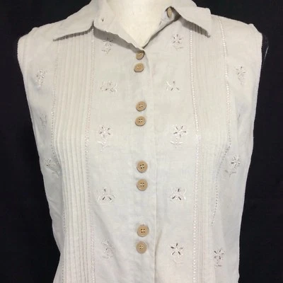 Erika Womens Top Shirt Size Petite Small Tan Linen Blend Sleeveless - Image 1 of 4