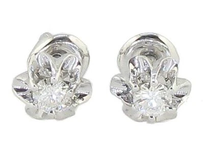 Solitaire Flower Stud Earring I2 I 1.01Ct Round Diamond Prong Set 14K Solid Gold - Image 1 of 4