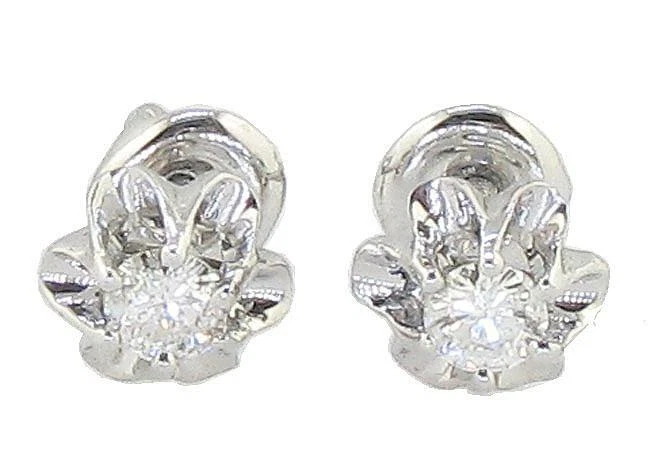Solitaire Flower Stud Earring I2 I 1.01Ct Round Diamond Prong Set 14K Solid Gold - Image 1 of 4