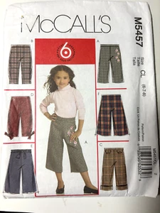 Girl's Sewing Pattern Gauchos Capri Pants McCall's 5457 Size 6 7 8 New Uncut - Picture 1 of 2