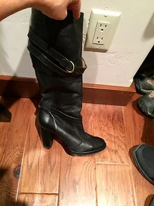 anthropologie ‘boutique nine’ black leather knee high boots 8.5 - Picture 1 of 4