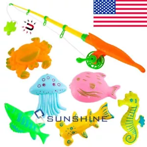 Baby Bath Toy Include 6 Fishes Retractable Rod for 1-8 Year Old Boy Girl Toddler - Picture 1 of 15