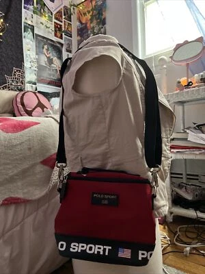 Clásico/Vintage Ralph Lauren Polo Deportivo Denim Bandolera Cartera Rojo y Negro Foto 1 de 3
