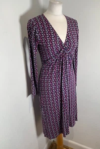 Avoca Origin midi Dress Size 3 UK 12 VGC pattern print jersey A line purple blue - Picture 1 of 9