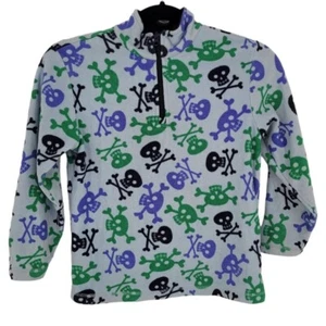 Hanna Andersson boys 130 US 6 blue green skull quarter zip fleece pullover - Picture 1 of 10
