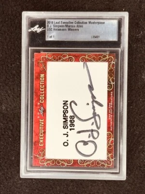 OJ Simpson & Marcus Allen 2018 Leaf Masterpiece Cut Signature signed 1/1 JSA USC - Image 1 of 2