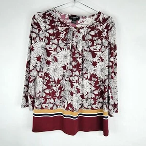 Liz Claiborne Career Petite weinrot weiß schwarz Blumen Tunika Top Petite Large - Bild 1 von 6