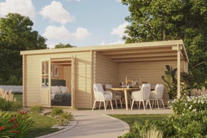 Gartenhaus Holz 40mm NORFOLK 312x601cm 40mm Blockbohlen 3 Meter Anbau AKTION - Bild 1 von 4