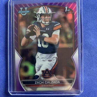 2022 Bowman University Zach Calzada RC 1st Purple Refractor Auburn #d 56/399 - Image 1 of 3