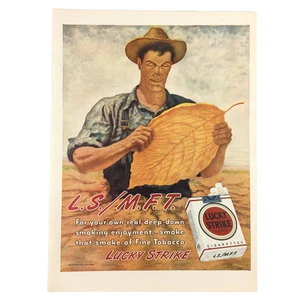 1946 Lucky Strike Cigarettes VINTAGE PRINT AD Tobacco Leaf Farmer L.S./M.F.T. - Bild 1 von 1
