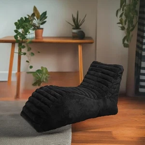 Lounger Bean Bag Chair Couch Sofa Cover Without Beans Faux Fur Size XXXL Black - Picture 1 of 7