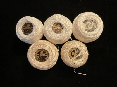 DMC Cotton Perle Thread Lot of 5 Size 8 Made in France 10g Shades of White - Image 1 of 4