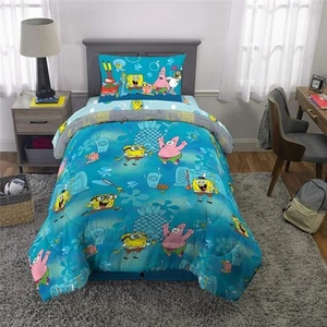 NEU SPONGEBOB SCHWAMMKOPF VOLLE/DOPPELBETTDECKE 5-TEILIG SPANNBETTLAKEN FLACH 2 HÜLLEN - Bild 1 von 1