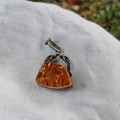 Colgante Ámbar Grueso Mod Art Nouveau/Deco, Ajuste Plata de Ley, De Colección Foto 1 de 4