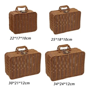 Wicker Suitcase Cosmetic Organizer ,Wicker Picnic Basket ,Retro Suitcase Prop - Picture 1 of 29