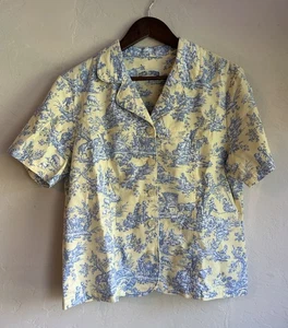 Vintage Gotcha Covered Button Up Top L Victorian Farm Toile De Jouy Cottagecore - Bild 1 von 9