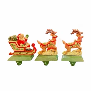 Vtg Midwest Cannon Falls Santa Claus Reindeer Stocking Holder Hangers Cast Iron - Picture 1 of 4