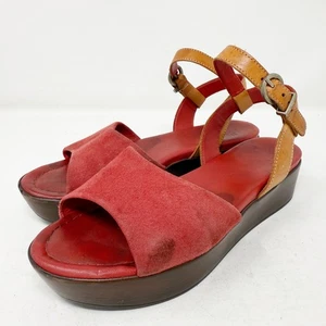 FRAU Red Suede Platform Sandals Size 36 EUR / 6 US Tan Leather Ankle Straps - Picture 1 of 10
