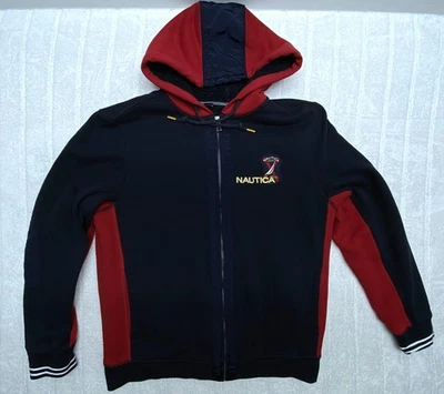Nautica Hoodie Mens Medium Navy Red Full Zip Sailing Logo Jacket Pullover Cotton - Image 1 of 4