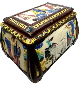 Vintage italienische Fayence Andenkenbox Capodimonte Stil römische Mythologie Inspo - Bild 1 von 17