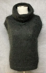 Vtg Mohair Blend Womens Small Turtleneck Vest Green Fuzzy Oversized - Picture 1 of 8