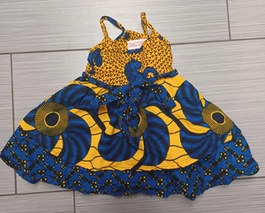 Nigerianisches afrikanisches Kinder Baby Mädchen Kleid Gr. 12m Handarbeit kräftiges Muster Pferd Stufen - Bild 1 von 3