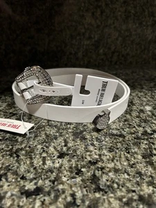 NWT Women’s True Religion White Rhinestone Western Belt Y2K BB SIMON Sz S/M - Picture 1 of 2