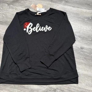 !Philosophy Believe Santa Sombrero Piel Lentejuelas Negro Sudadera Acogedora Invierno Nueva con Etiquetas $68 2X - Imagen 1 de 6