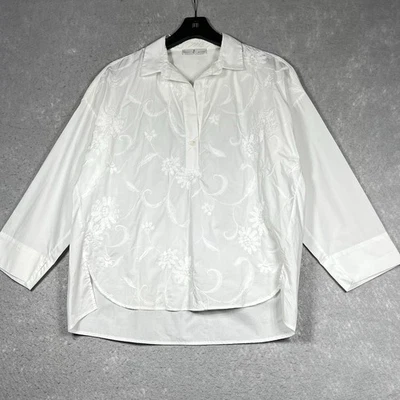 Whyci YC Milano Embroidered Top Sz 42 or Small White 3/4 Sleeve Made In Italy - Изображение 1 из 4
