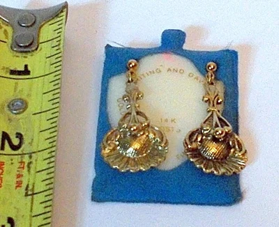 PENDIENTES COLGANTES VINTAGE WHITING & DAVIS POSTES DE ORO 14K embalaje original Foto 1 de 4