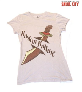 KUSTOM KULTURE GIRLIE SHIRT GREY - Oldschool Tattoo Heart & Dagger - Onesize - Picture 1 of 1