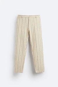 New Zara Striped Textured Trouser Pants W29 6917/402 Ecru Beige dress jeans - Picture 1 of 6