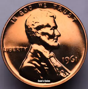 1961 Proof Lincoln Memorial Penny Red BU Cent Brilliant Uncirculated Coin - Picture 1 of 2