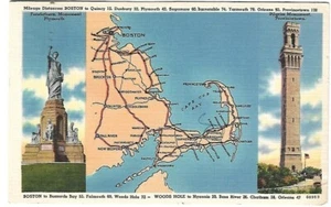 Vintage Postkarte - Forefathers Monument & Pilgrim Monument, Boston, MA - Bild 1 von 2