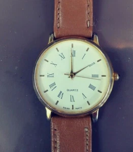 Very nice looking Swiss Parts quartz watch genuine leather - Picture 1 of 9