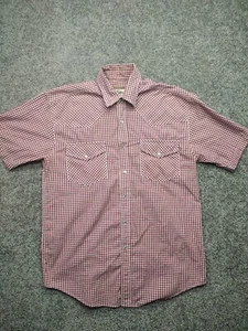 Vtg 70s Pearl Snap Shirt Western Plains Rider Cowboy Mens Med Red Checkered 80's - Picture 1 of 10