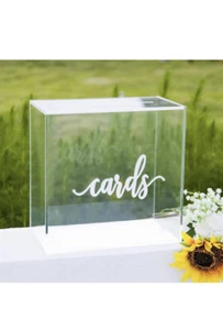 UNIQOOO Elegant Clear Acrylic Wedding 10x10x5.5 inch, w/ White Print - Picture 1 of 3