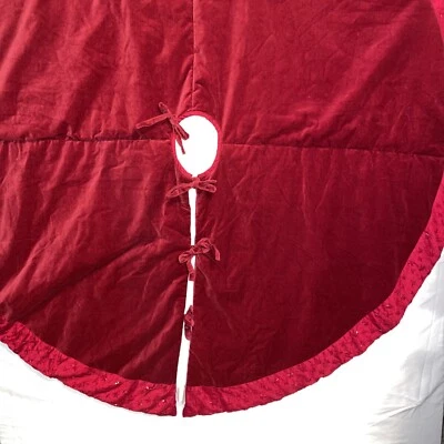 2006 Pottery Barn Red Velvet Like Tree Shirt 58" With 100 Percent Silk Trim - Image 1 of 4