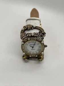 Heidi Daus Womens Watch Rhinestone Bezel Wristwatch White Leather Band Sea - Picture 1 of 6