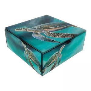 Sea Turtles Crystal Glass Keepsake Box with Velvet Liner 4.7 inch Sea Life - Picture 1 of 5